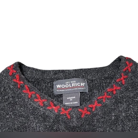 WOOLRICH Sweater Red Gray Charcoal Heather 100% Wool Women’s Size M - Picture 3 of 10